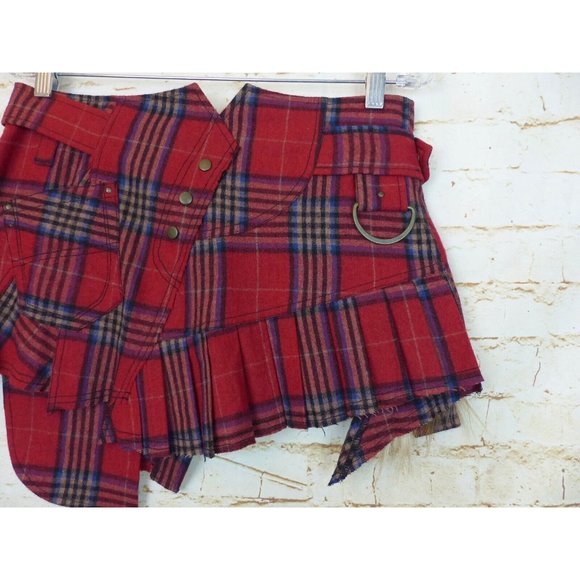 Atelier GX-2 France Womens VTG Y2K Asymmetrical Plaid Wool Skirt L Punk Grunge - Picture 7 of 11
